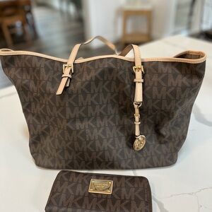 Michael Kors Brown Tote and Wallet with Gold Details